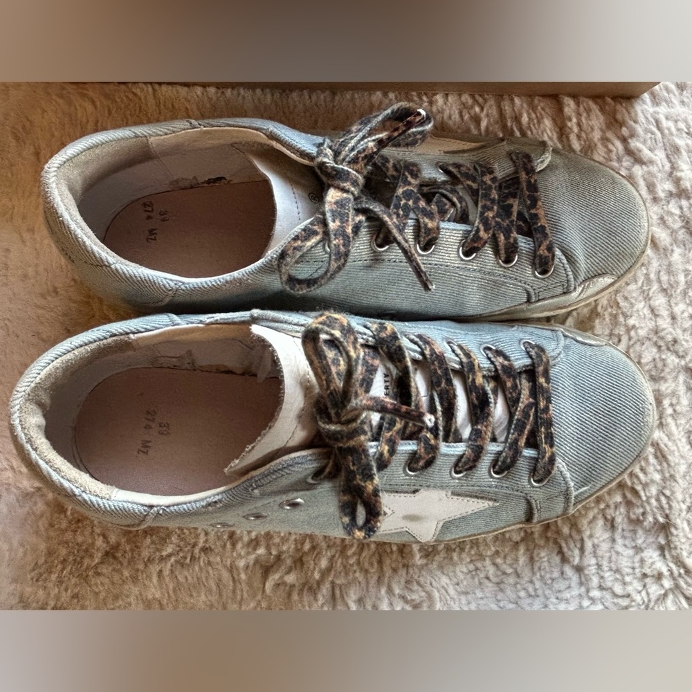 Golden Goose Superstar Denim/silver/peach with leopard laces. Size 39 - Picture 5 of 11